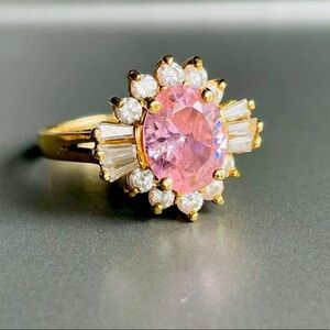 Estate 14k Gold Rose & White Cubic Zirconia Ring